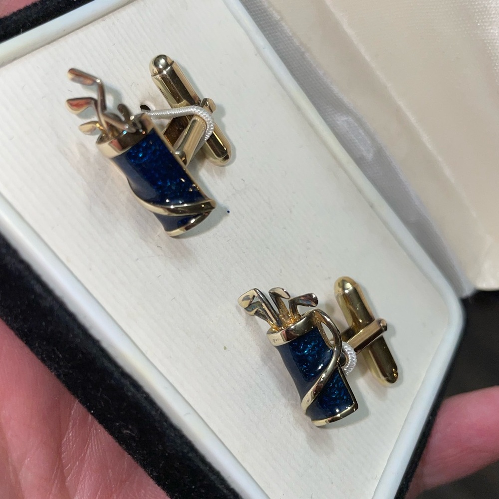 925 Silver & Enamel Golf Club Bag Cuff Links Unique Father’s Day Gift